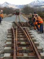 Pont Croesor loop site, February 2010 - pulling points into place (A.Thomas)