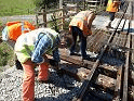 Shovel packing the new long sleepers into place. (Photo: A.Thomas/FR)