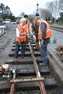 The buffer stop in place and being connected to the existing track. (Photo: S.Melhuish)