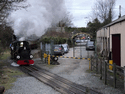 Merddin Emrys and Blanche at Dinas on the Up train to Porthmadog. (Photo: Alasdair Stewart)