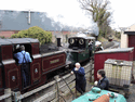 Merddin Emrys and Blanche at Dinas on the Up train to Porthmadog. (Photo: Alasdair Stewart)