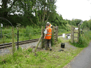 Replacing signage at Bontnewydd Station. (Photo: Steve Broomfield)