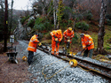 Packing the track to remove the dip next to Nantmor level crossing. (Photo: S Broomfield)