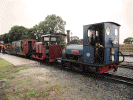 Moelwyn and Britomart prepare to haul the vintage train at Dinas