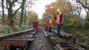 Transferring rails to the bolsters at Dinas, 12th November 2012. Tim Evans