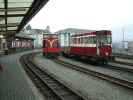 Castell Caernarfon runs round a WHR works train at Harbour station, 13th November 2012, with the Combination Car paying probably its first ever visit to FR metals. Tim Evans