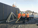 Erecting relay room roof - Tony Baker