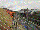 Erecting roof trusses on the new signal box - Tony Baker