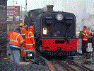 The first steam locomotive enters the remodelled station on the WHR line - Pic: F&WHR