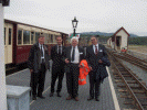 The S&T volunteers waiting to be presented to the Minister:   Bob Bloodworth (cabling installation), Simon Hose (design), Ian Walsh (relay room installation), Steve Robinson (tester in charge)